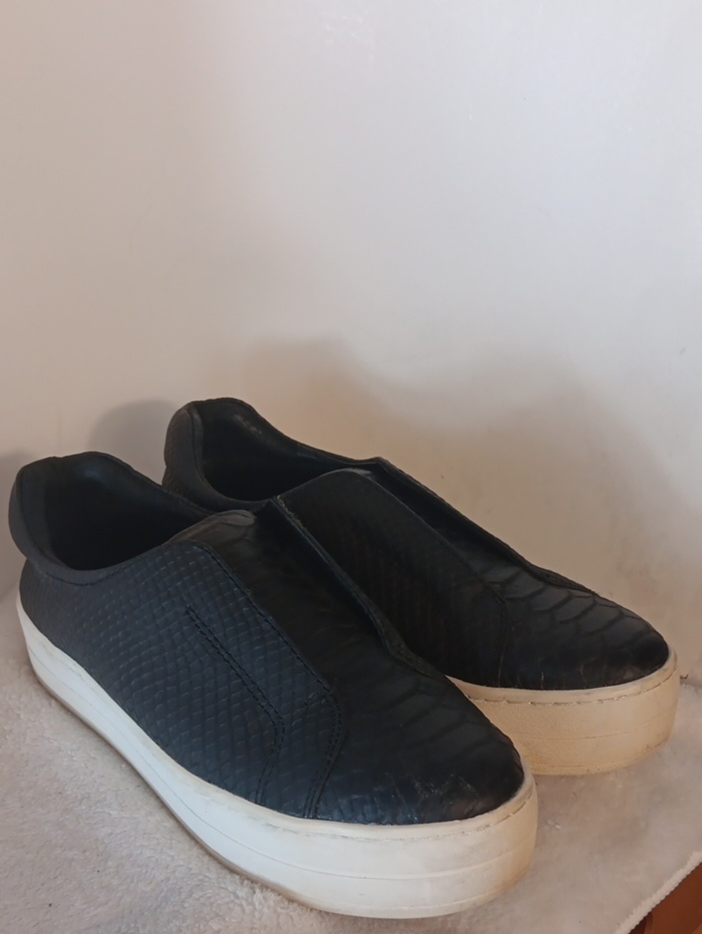 J Slides Black Snakeskin Textured Slip-On Platform Sneakers